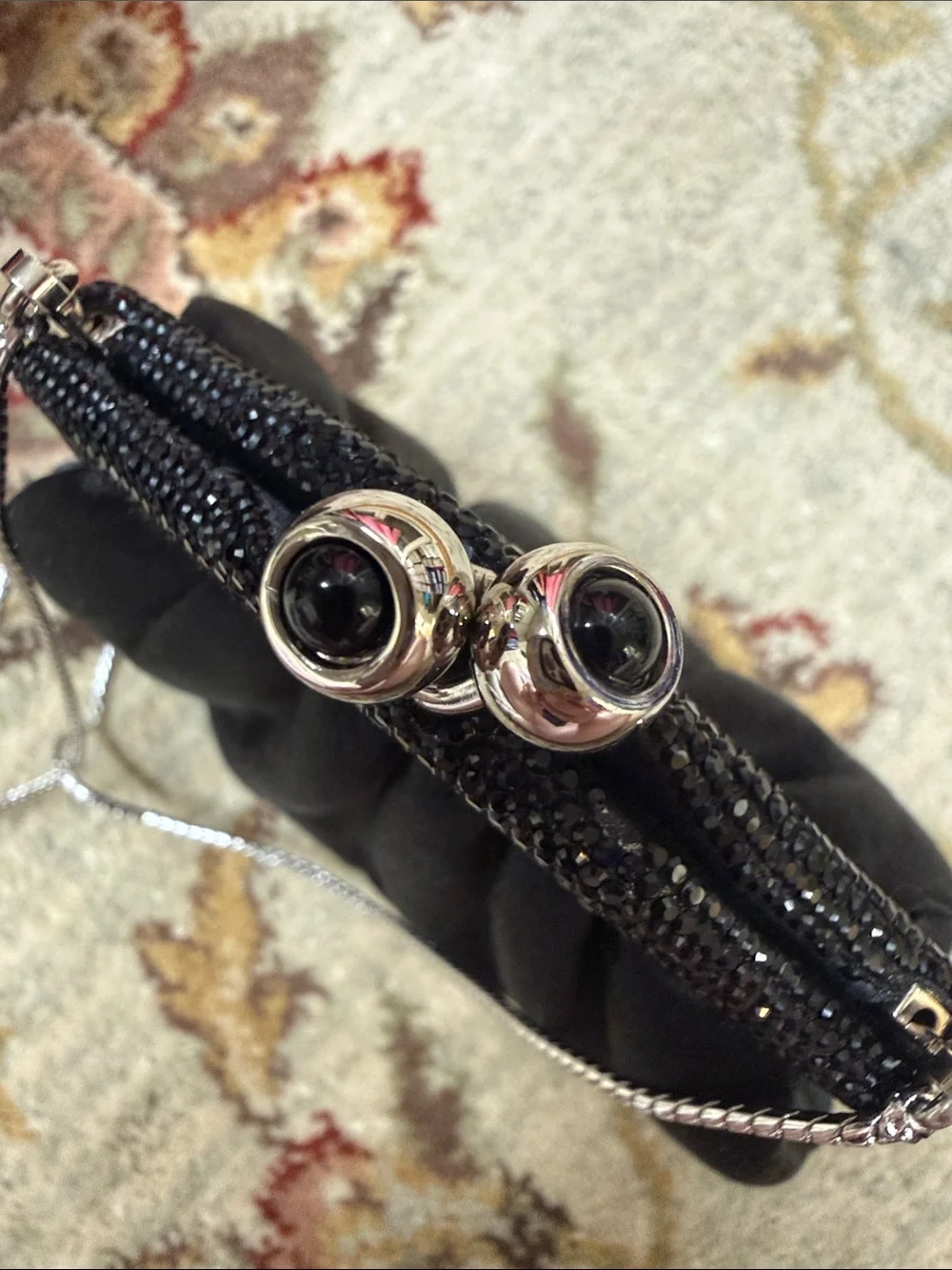 Judith Leiber Elegant Black Satin Kiss-Lock Evening Clutch